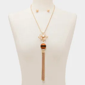 iLLASPARKZ Wooden ball & metal chain tassel drop necklace