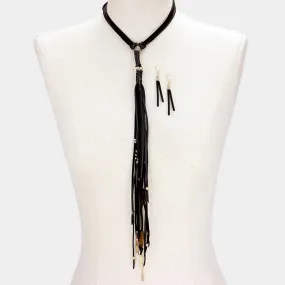 iLLASPARKZ Wooden beads & faux leather tassel Y-necklace