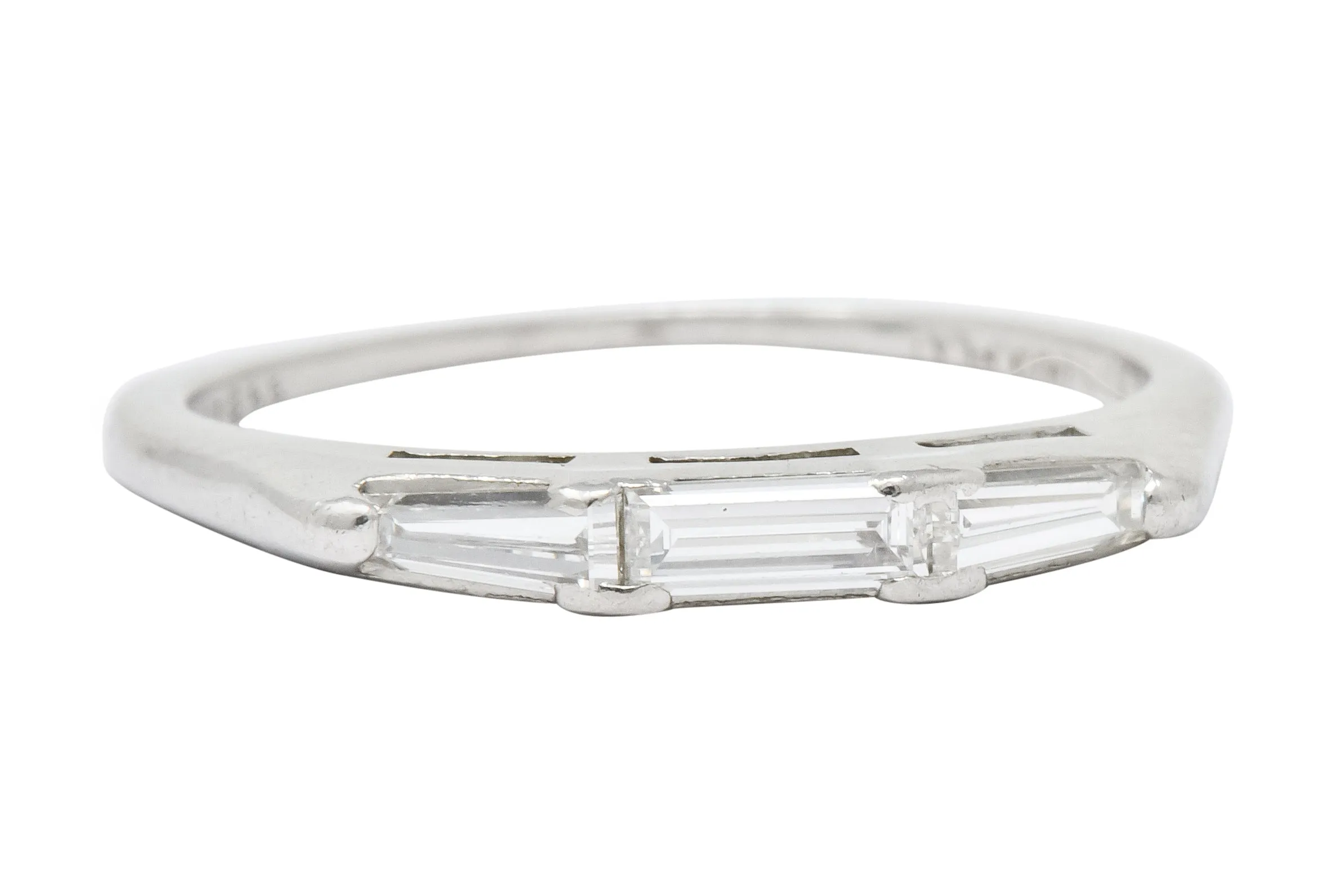 J.E. Caldwell Baguette Diamond Platinum Stacking Band Ring Circa 1950