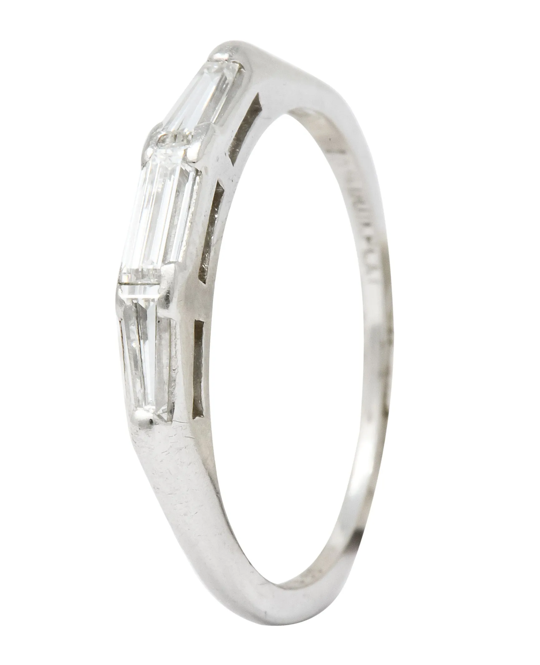 J.E. Caldwell Baguette Diamond Platinum Stacking Band Ring Circa 1950