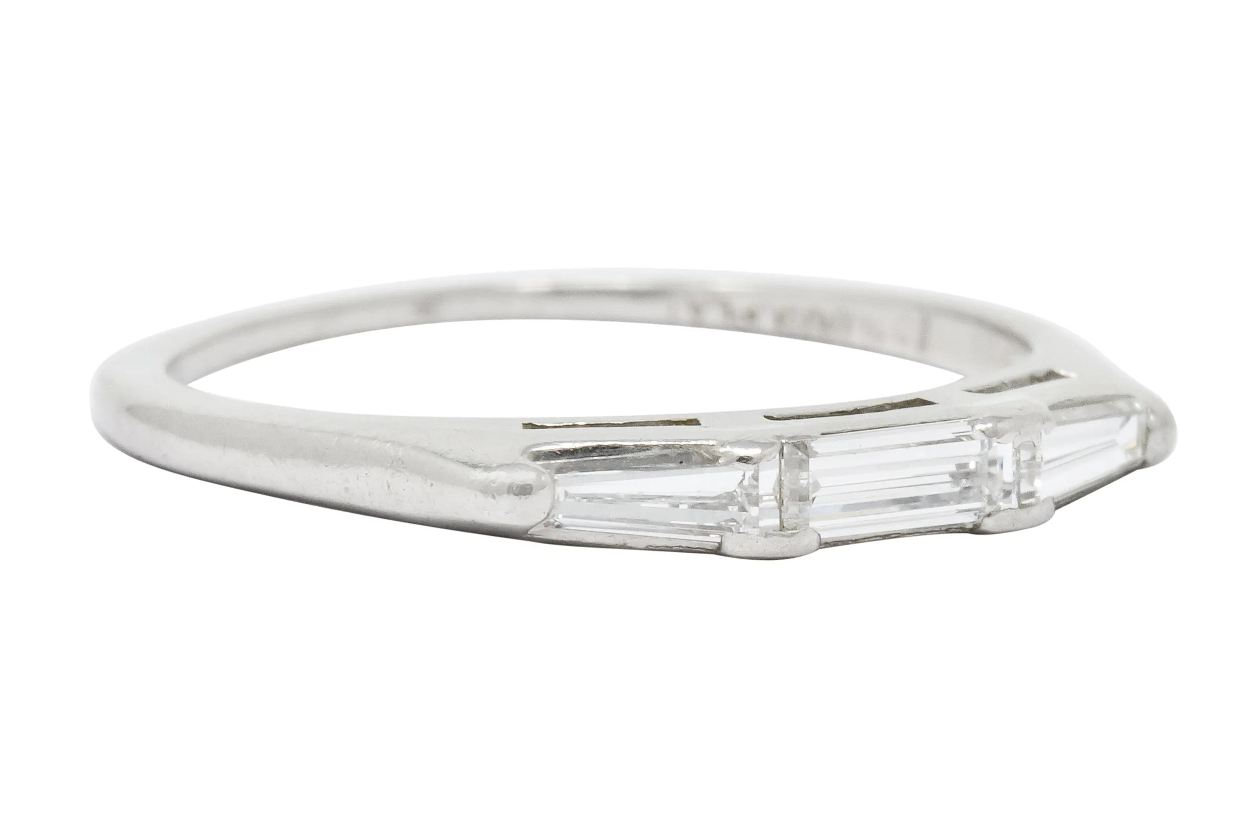 J.E. Caldwell Baguette Diamond Platinum Stacking Band Ring Circa 1950