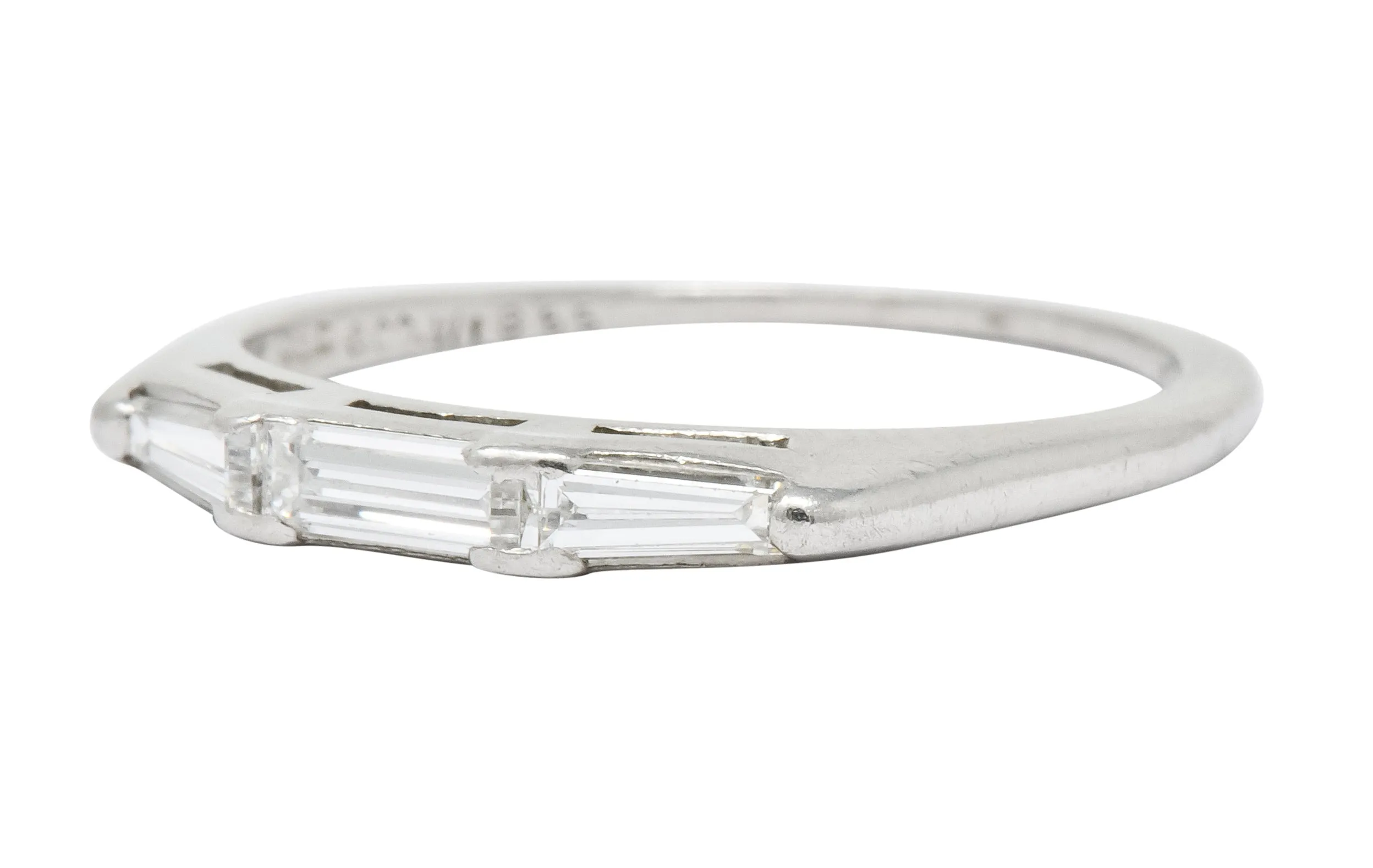 J.E. Caldwell Baguette Diamond Platinum Stacking Band Ring Circa 1950