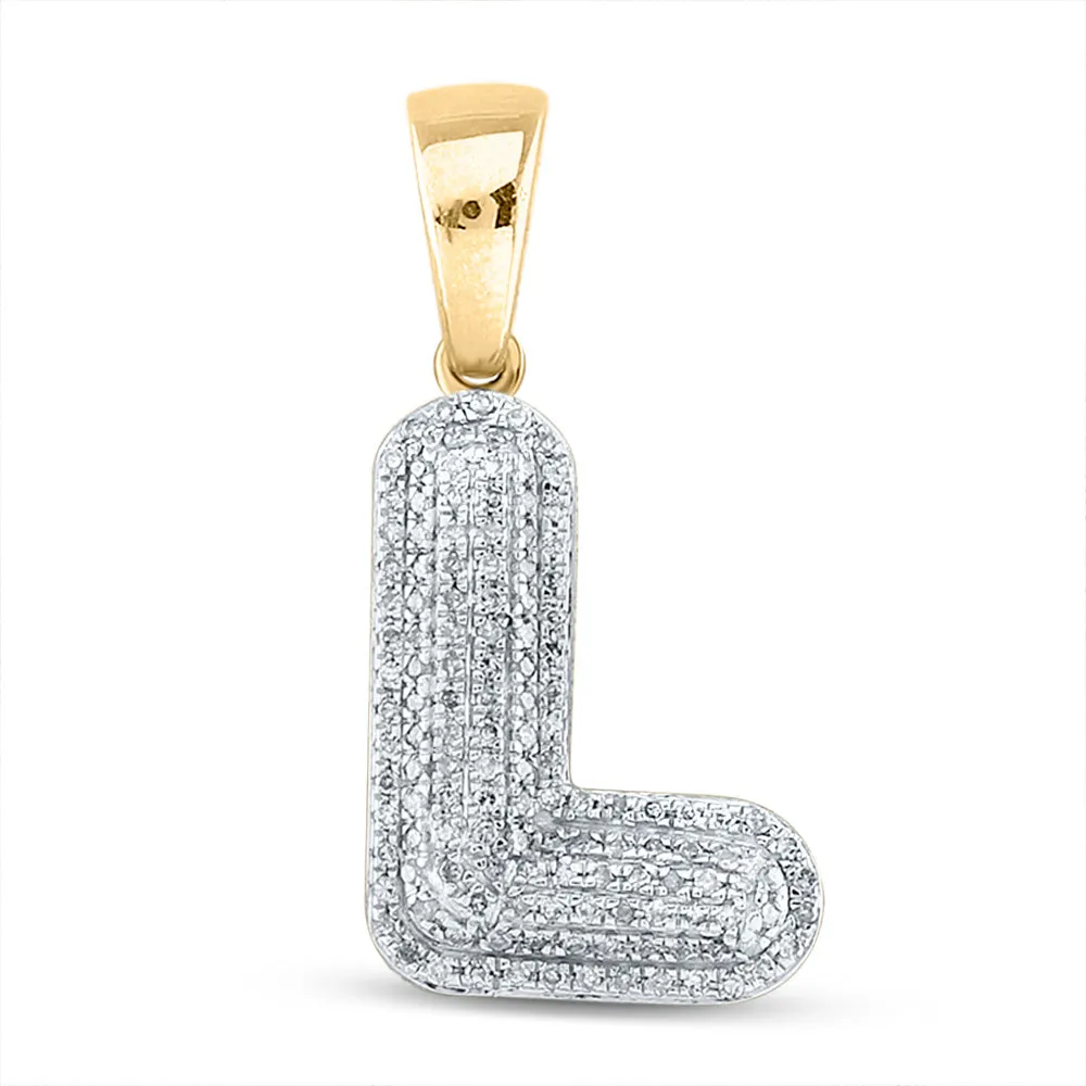 Keene Jewelers 10kt Yellow Gold Mens Round Diamond Bubble L Letter Charm Pendant 3/8 Cttw