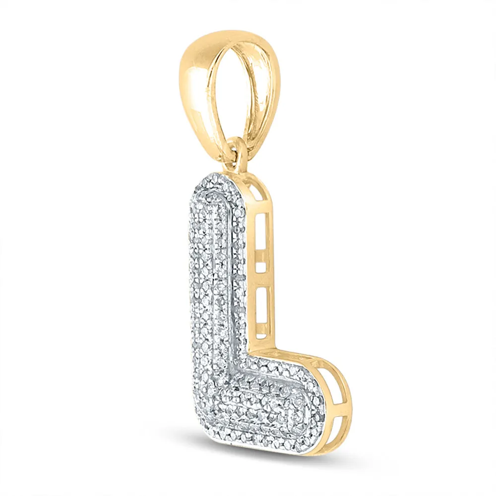 Keene Jewelers 10kt Yellow Gold Mens Round Diamond Bubble L Letter Charm Pendant 3/8 Cttw