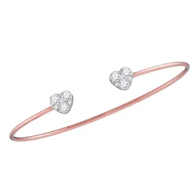 Keene Jewelers 18kt Rose Gold Womens Round Diamond Bisected Heart Bangle Bracelet 1 Cttw