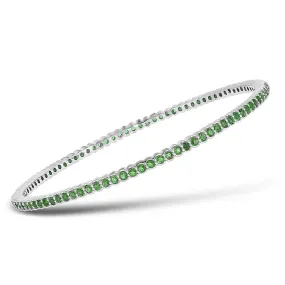 Keene Jewelers 18kt White Gold Womens Round Emerald Single Row Bangle Bracelet 3 Cttw