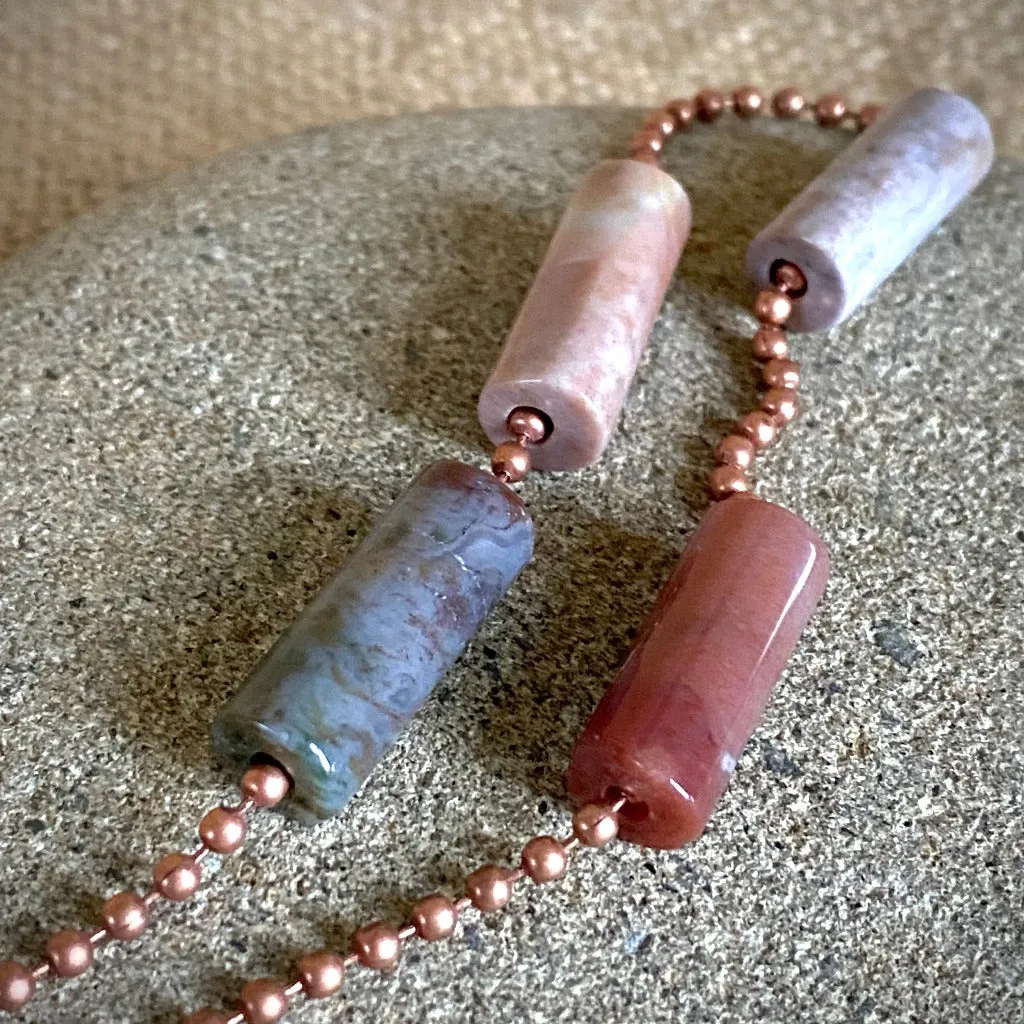 Large Copper Topper with Jasper Tube Beads on Copper Ball Chain