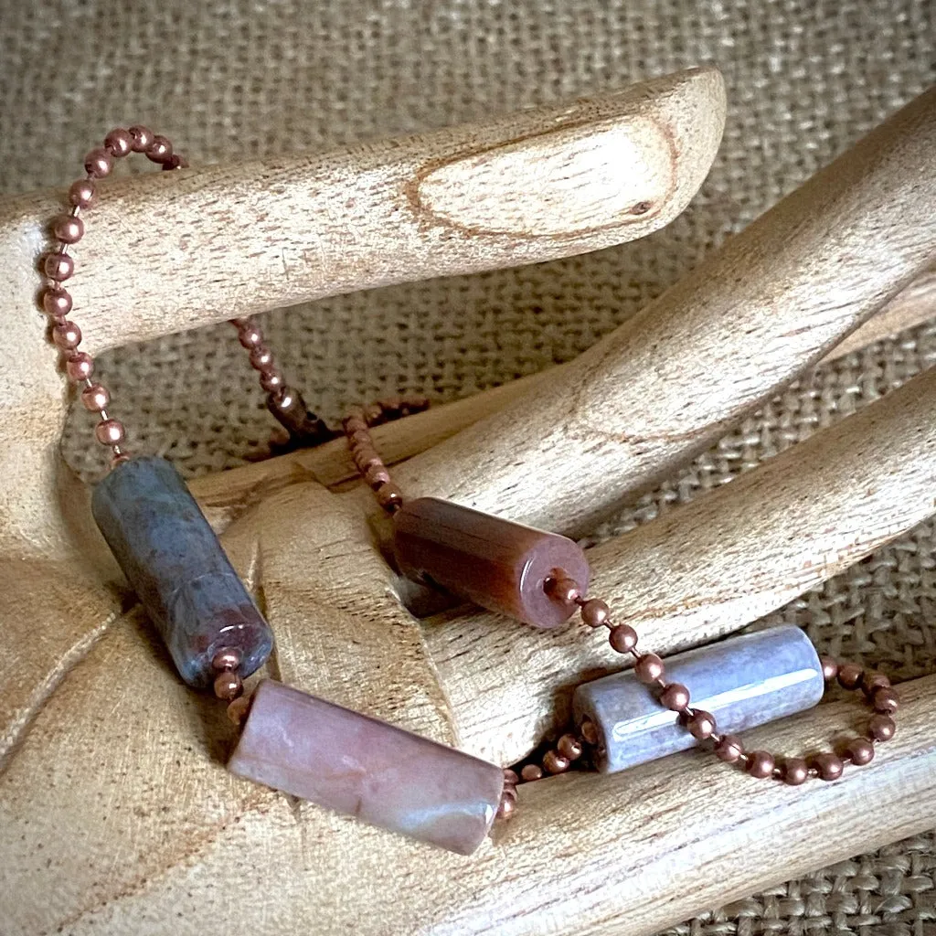 Large Copper Topper with Jasper Tube Beads on Copper Ball Chain