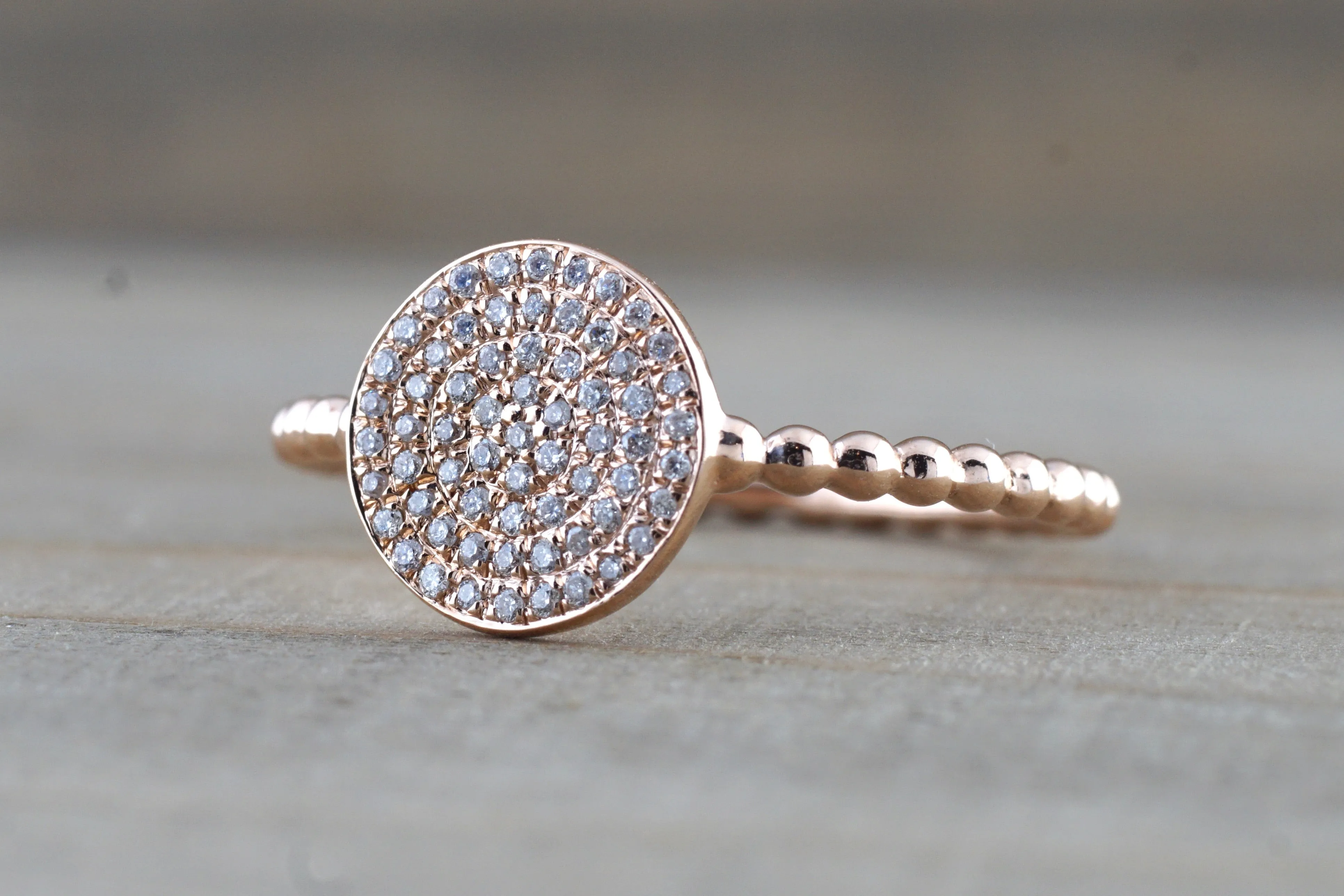 Large Gold Diamond Pave Disk Ball Bead Signet Ring FR01012