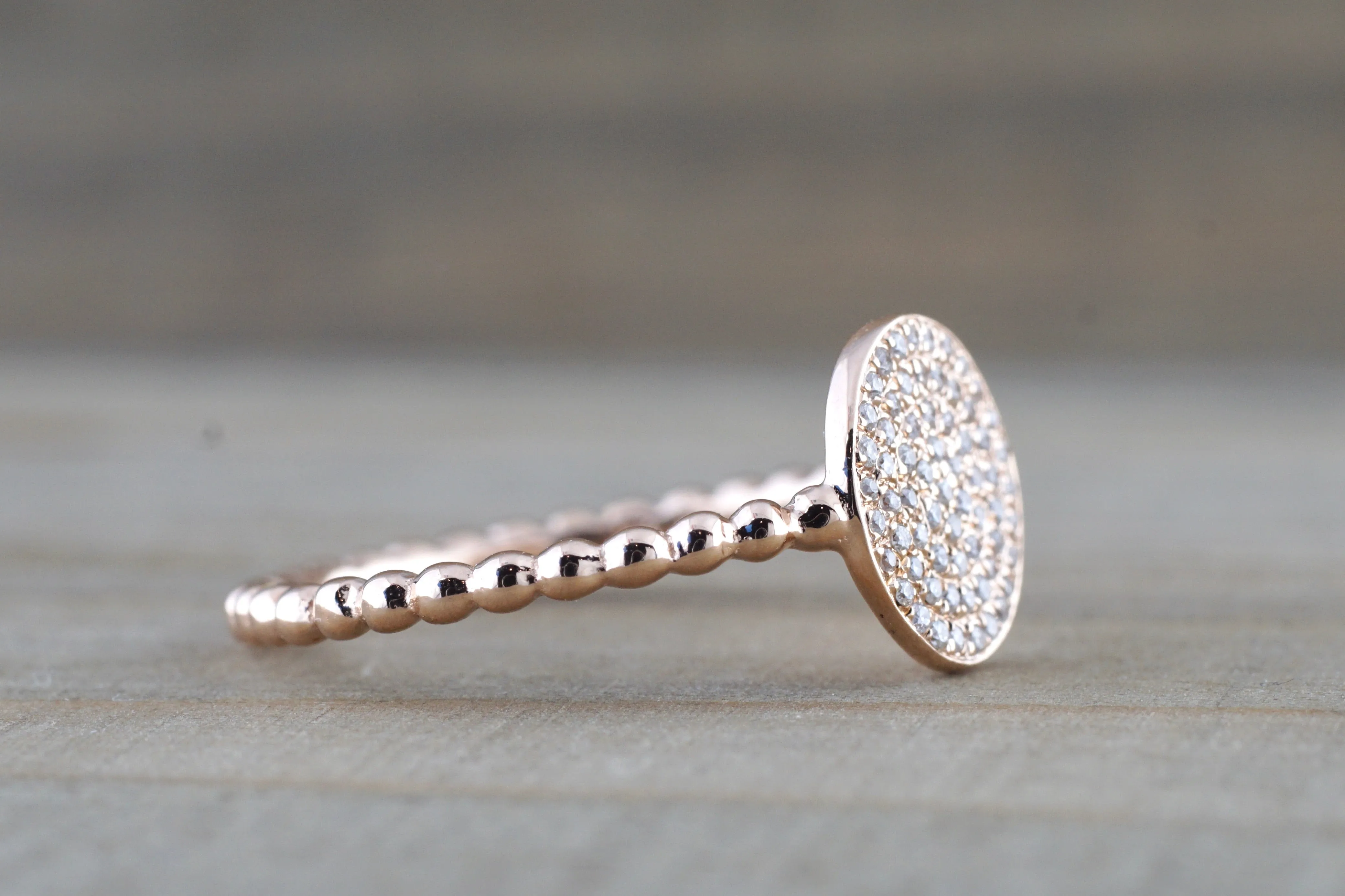 Large Gold Diamond Pave Disk Ball Bead Signet Ring FR01012