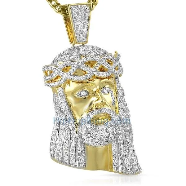 Large Pave CZ Gold Jesus Piece Pendant