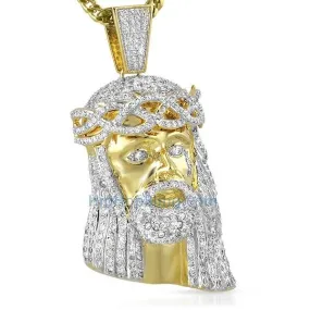 Large Pave CZ Gold Jesus Piece Pendant