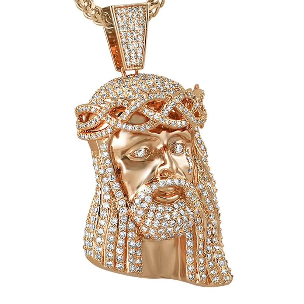 Large Pave CZ Rose Gold Jesus Piece Pendant