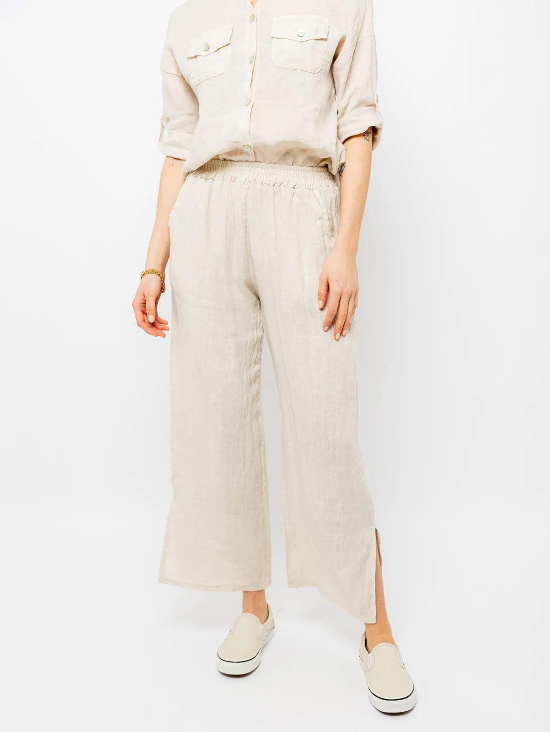 Linen Split Leg Pant - Nude