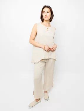 Linen Split Leg Pant - Nude