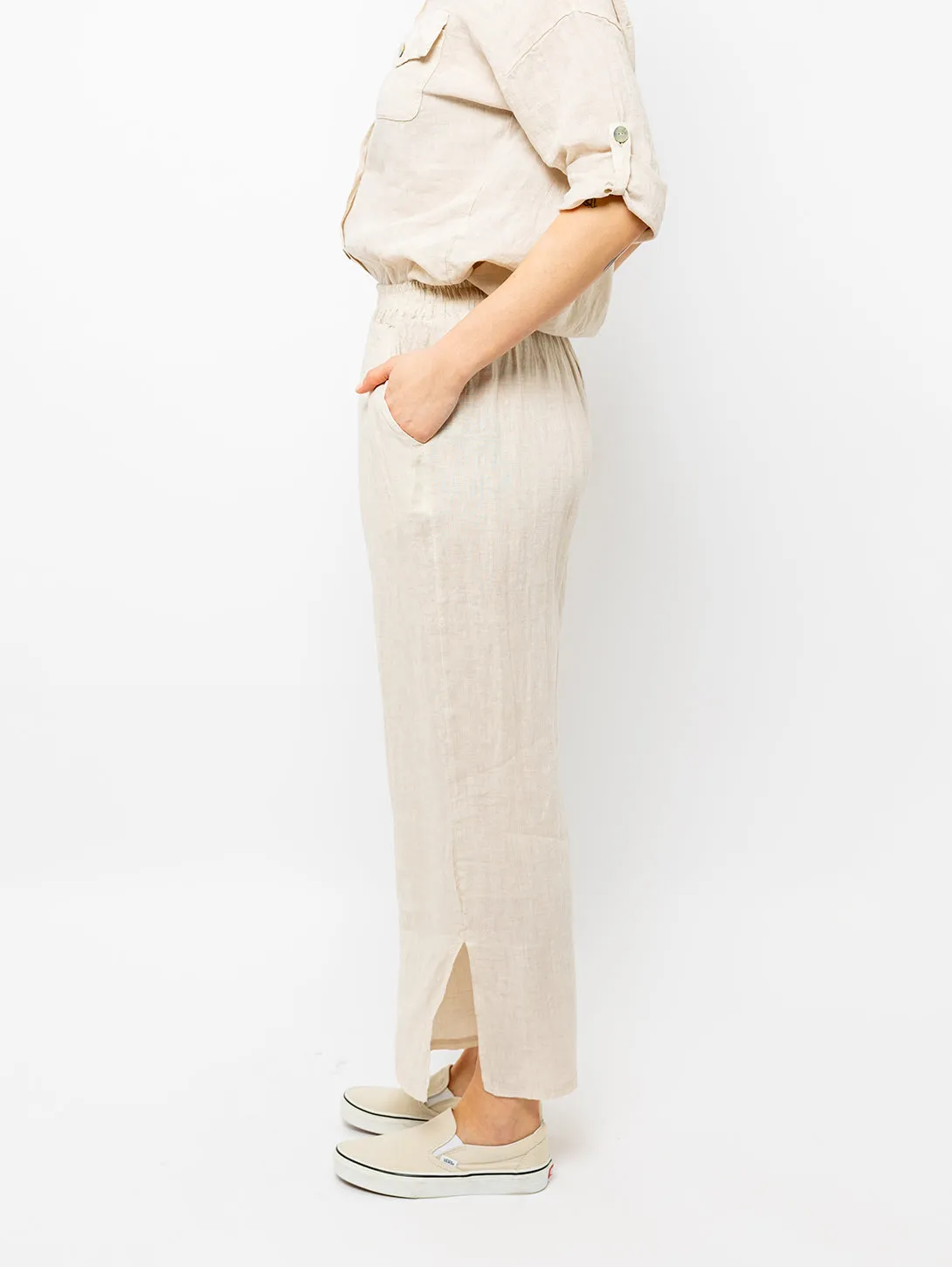 Linen Split Leg Pant - Nude