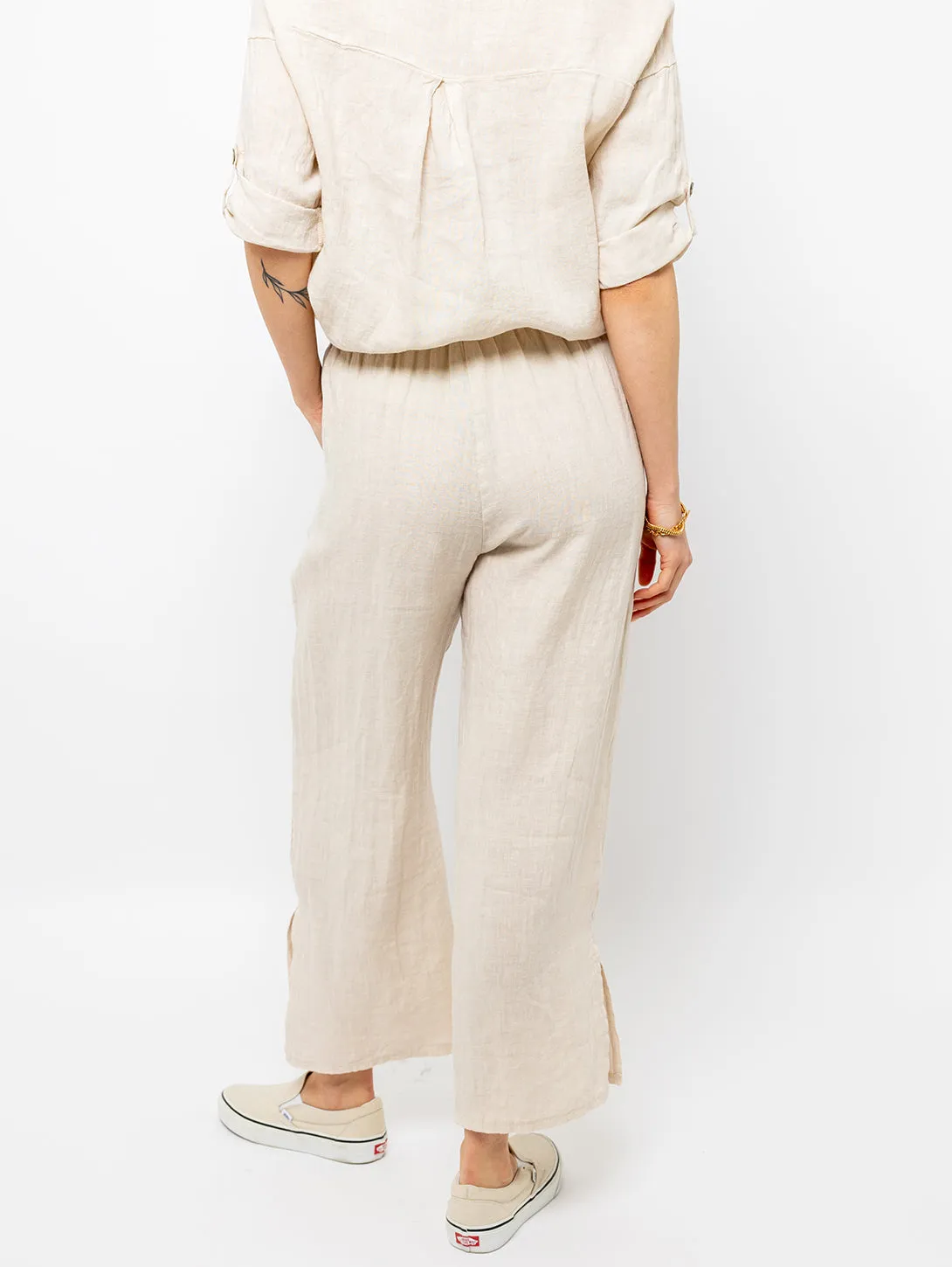 Linen Split Leg Pant - Nude