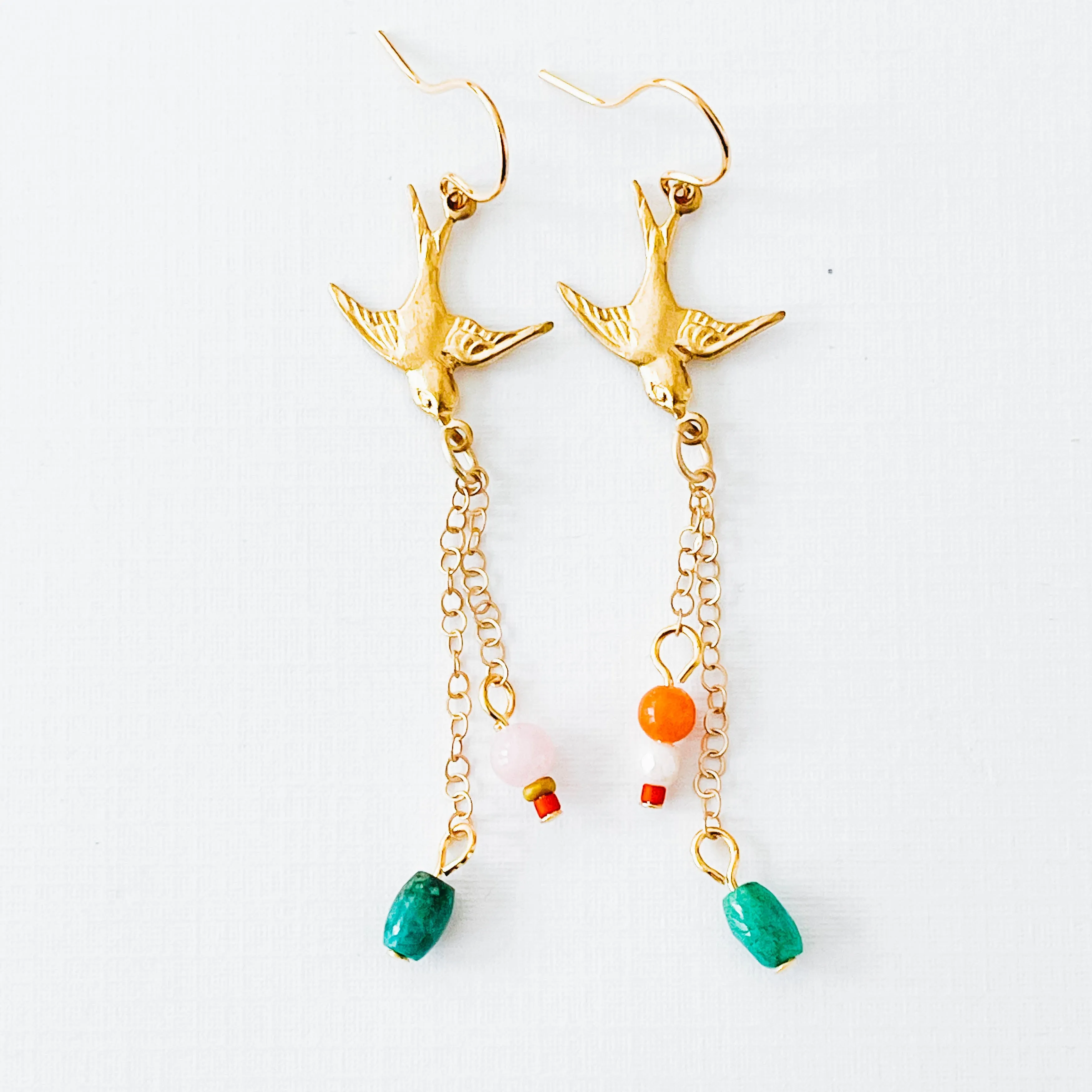 Long Bird Charm Earrings-WS