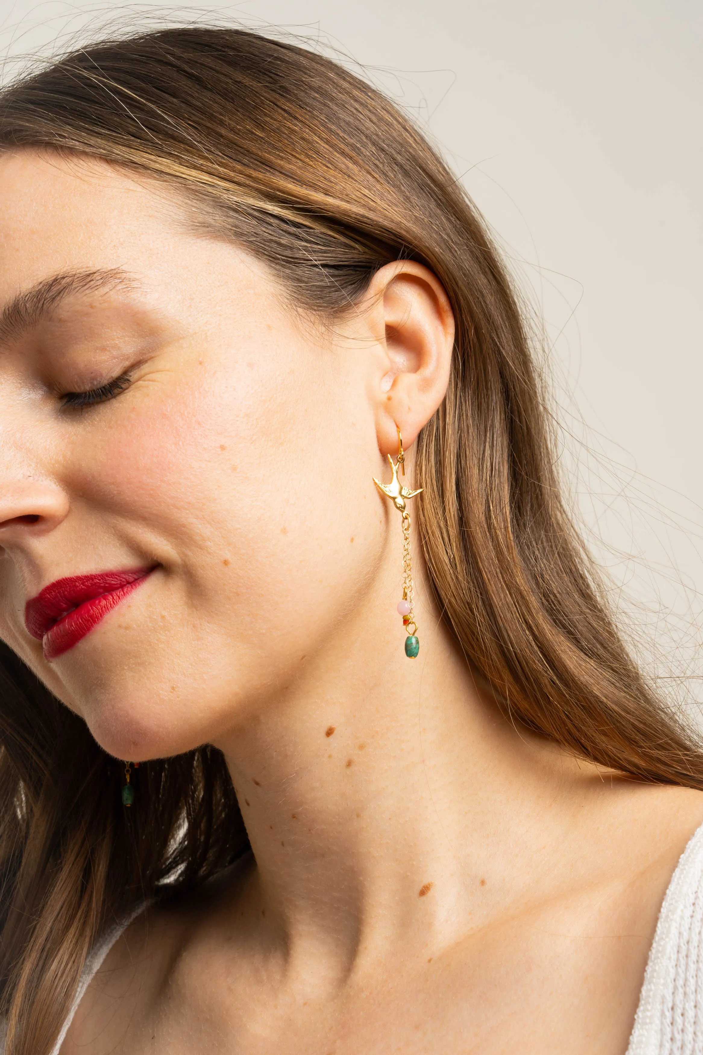 Long Bird Charm Earrings