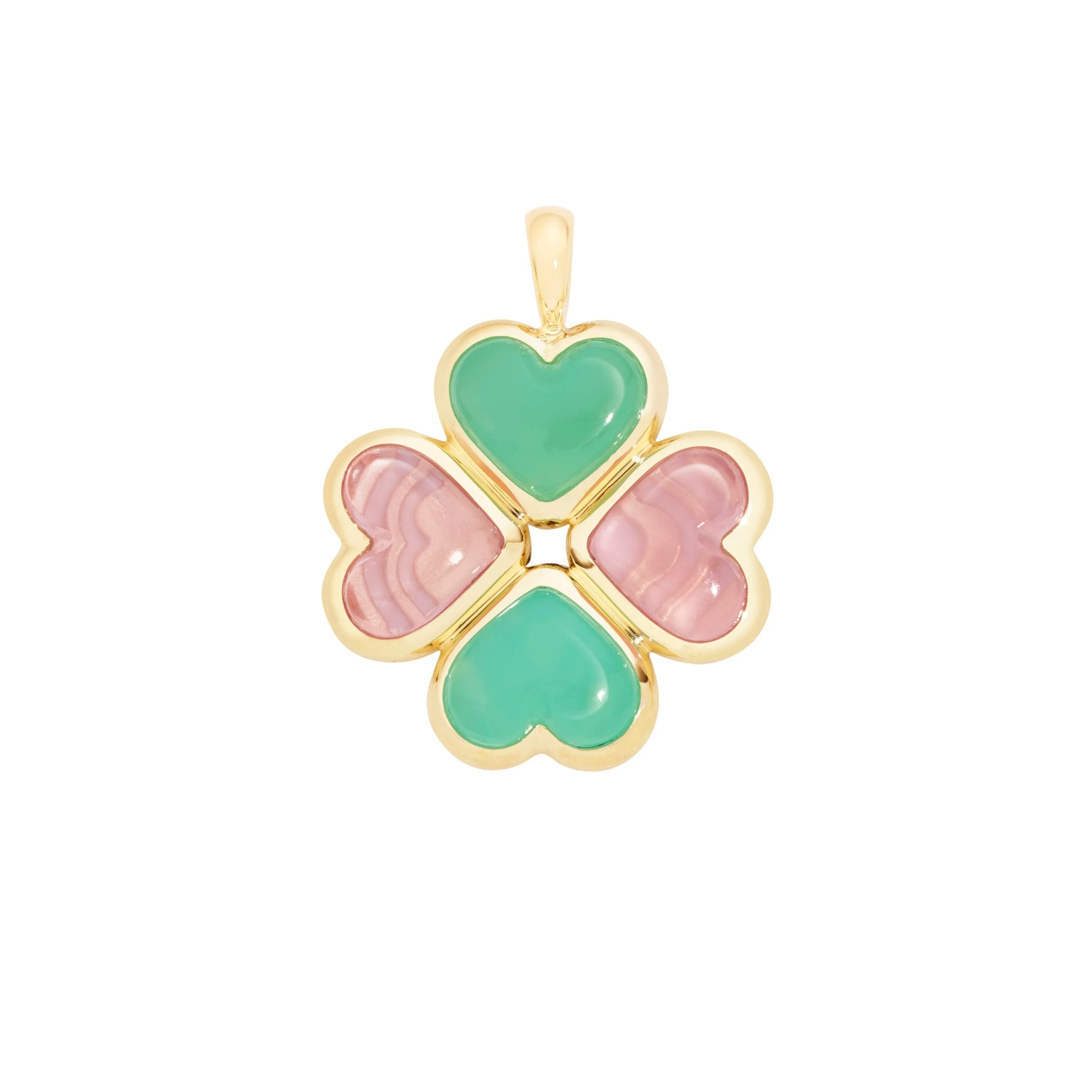 Lucky charm pendant rose gold with chrysoprase and rose quartz