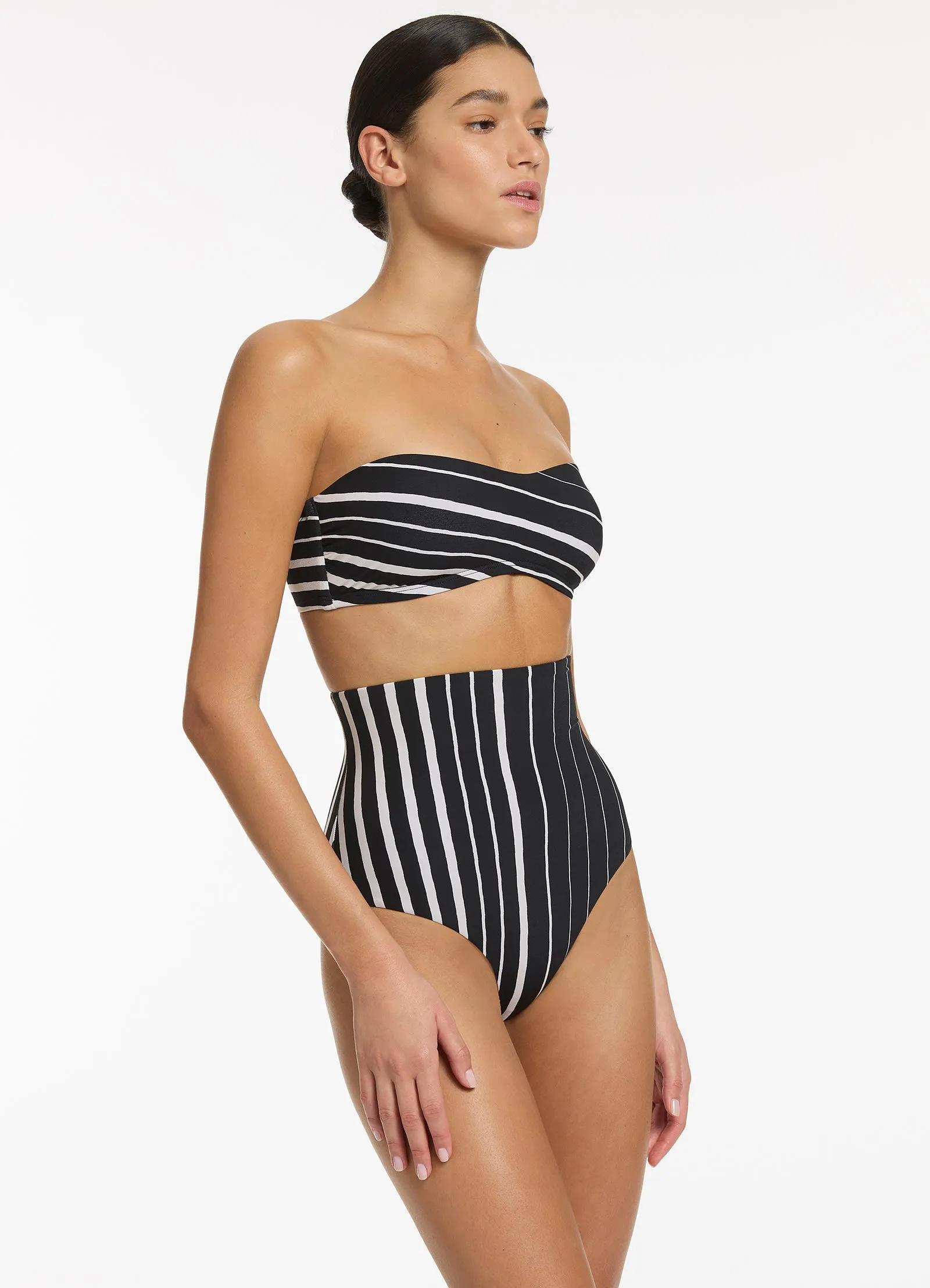 Lunar Stripe Ultra High Waist Bikini Bottom - Black/Chalk