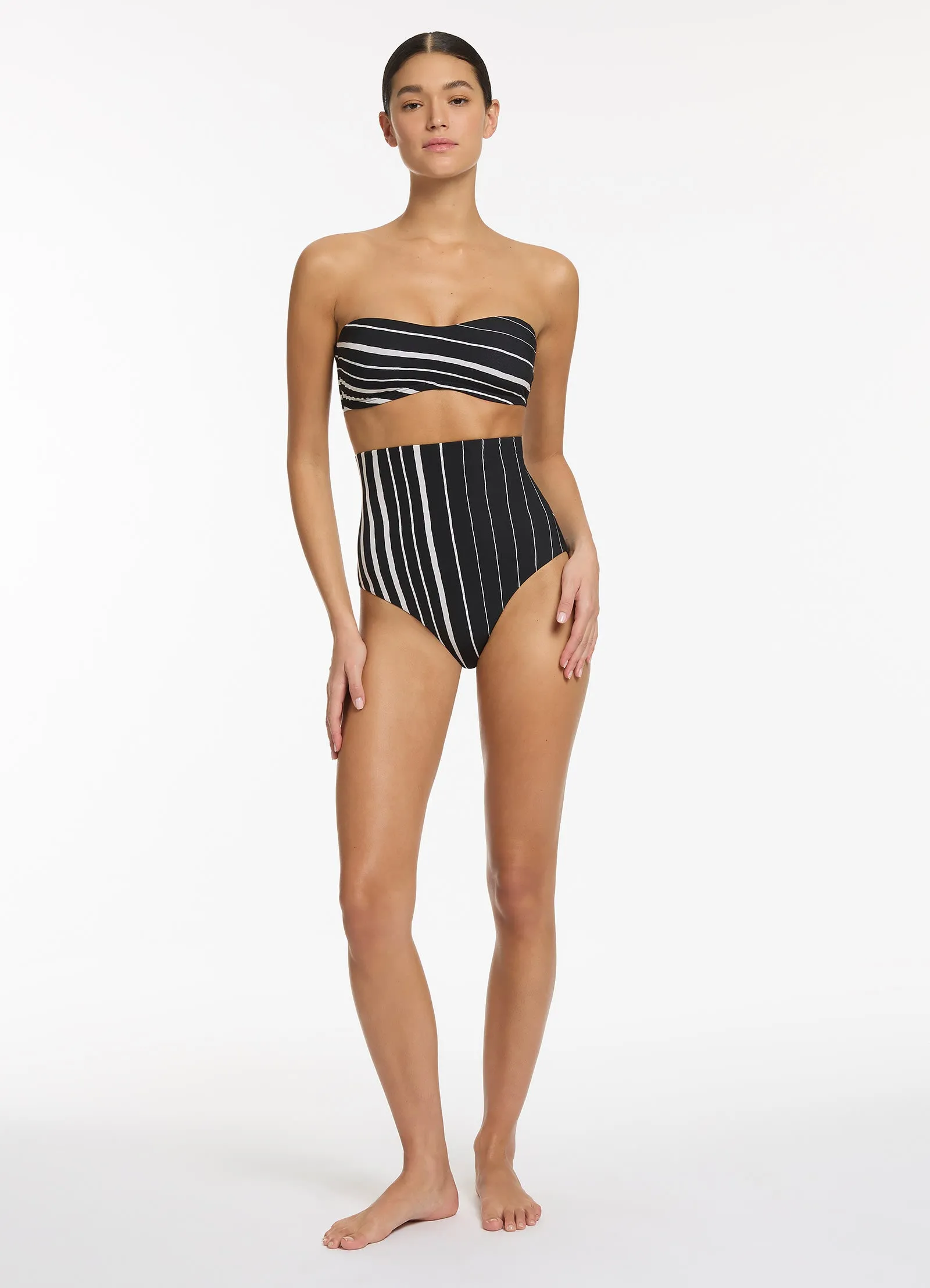 Lunar Stripe Ultra High Waist Bikini Bottom - Black/Chalk