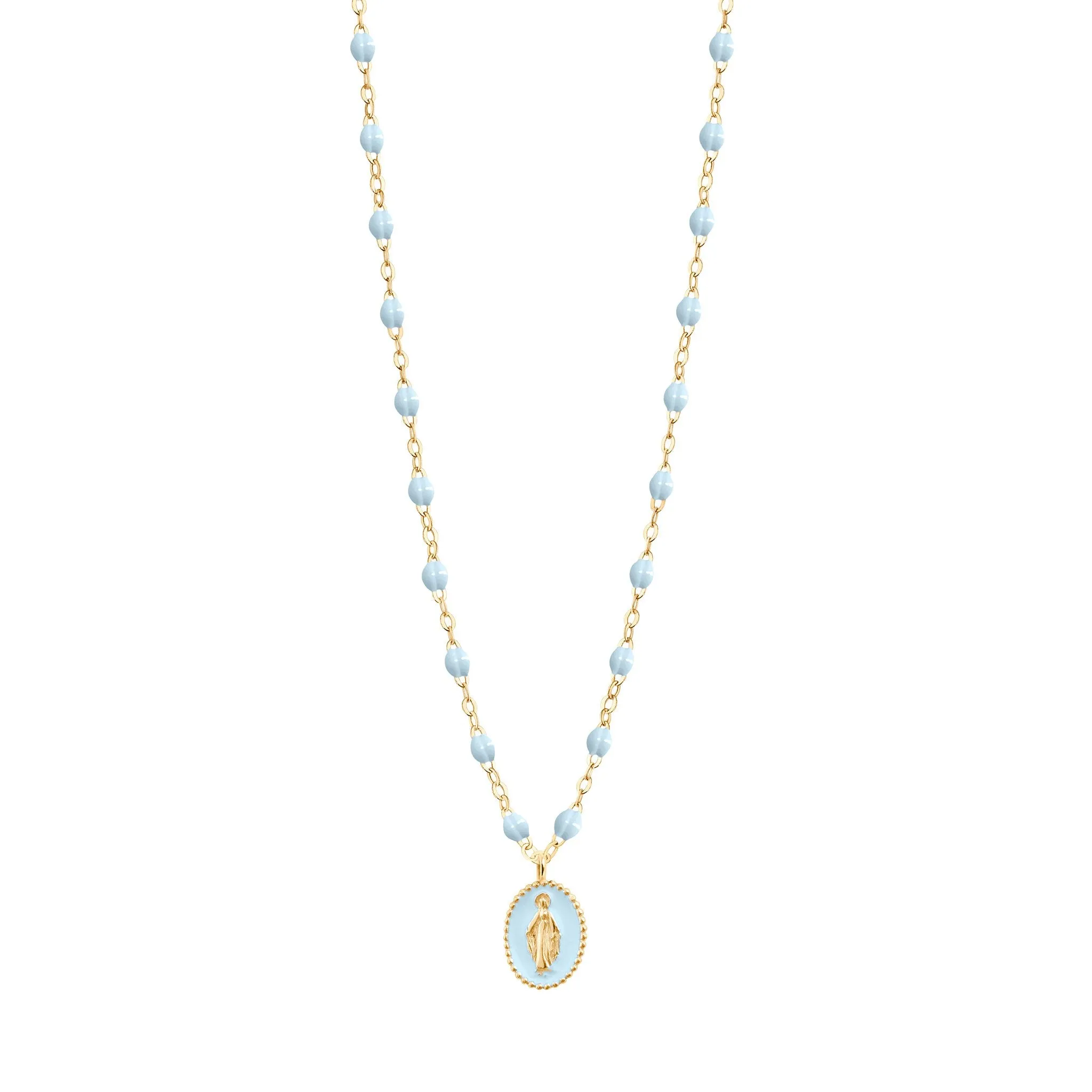 Madone resin charm Classic Gigi Baby Blue necklace, Yellow Gold, 16.5