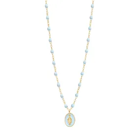 Madone resin charm Classic Gigi Baby Blue necklace, Yellow Gold, 16.5