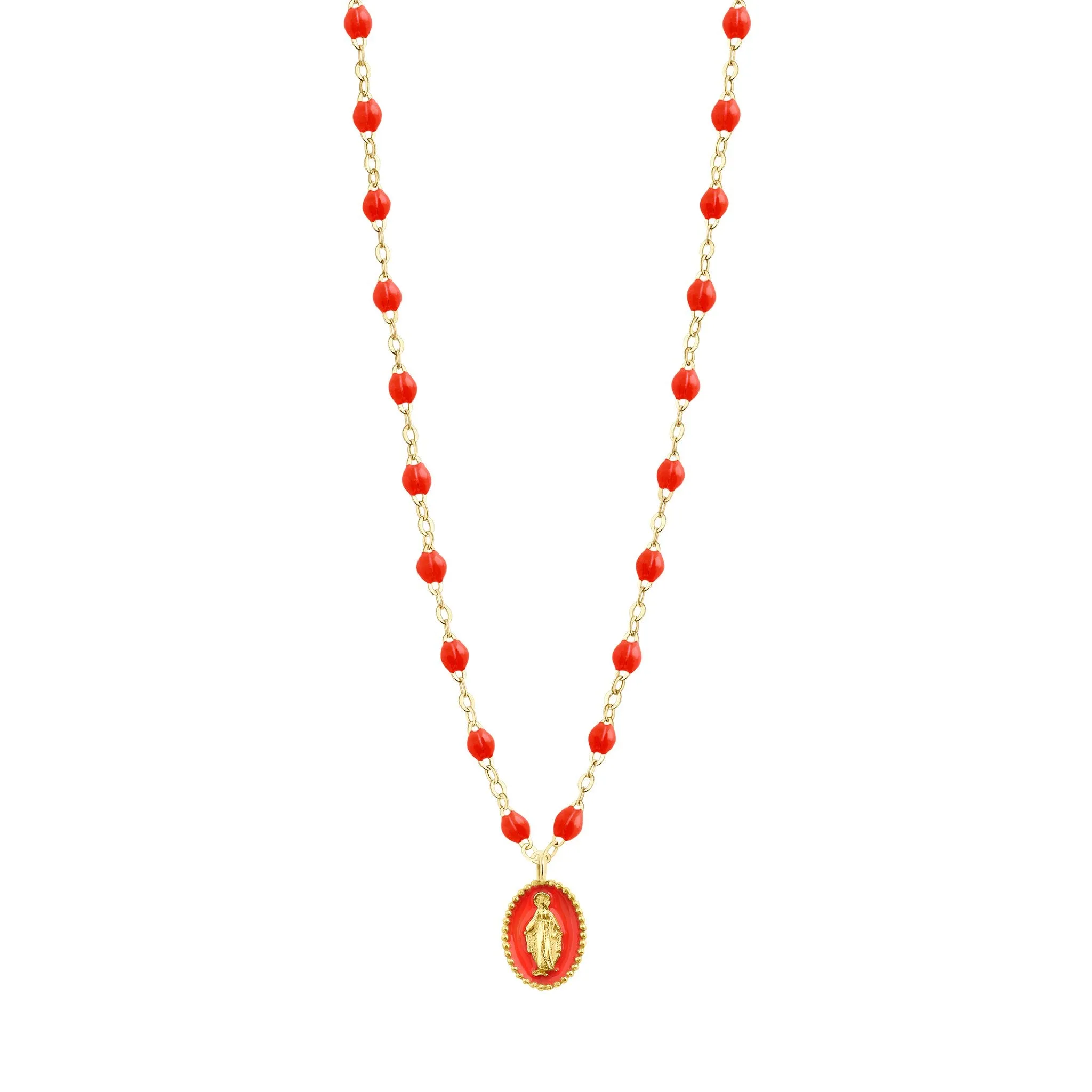 Madone resin charm Classic Gigi Coral necklace, Yellow Gold, 16.5