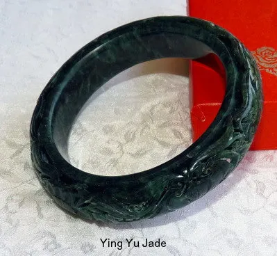 Mei Beautiful Flowers Dynasty Carved Deep Green Jade Bangle 58.5mm (DC125)