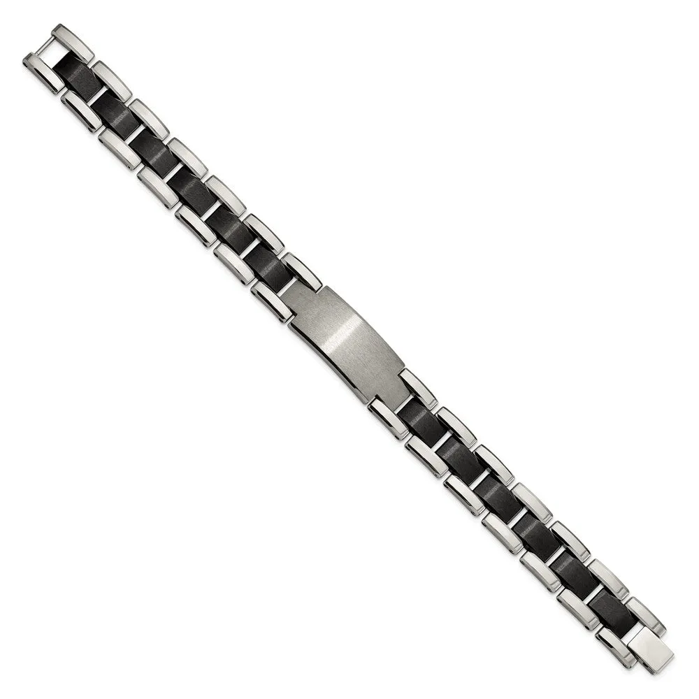 Mens 14mm Tungsten & Black Plated I.D. Panther Link Bracelet, 8.5 inch