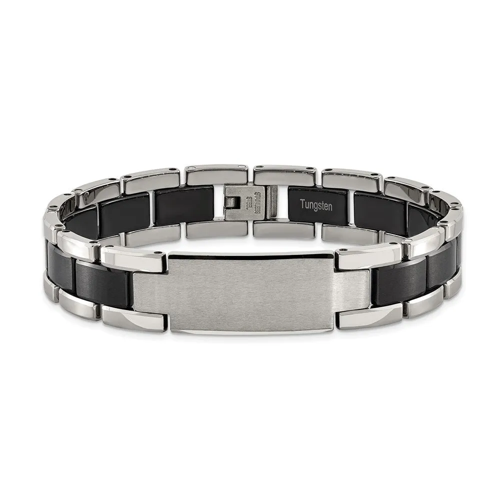 Mens 14mm Tungsten & Black Plated I.D. Panther Link Bracelet, 8.5 inch