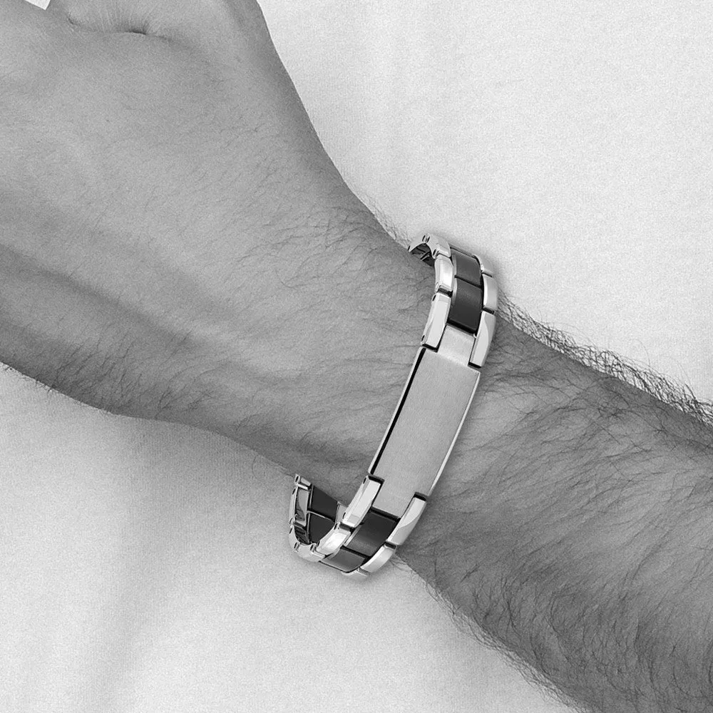 Mens 14mm Tungsten & Black Plated I.D. Panther Link Bracelet, 8.5 inch