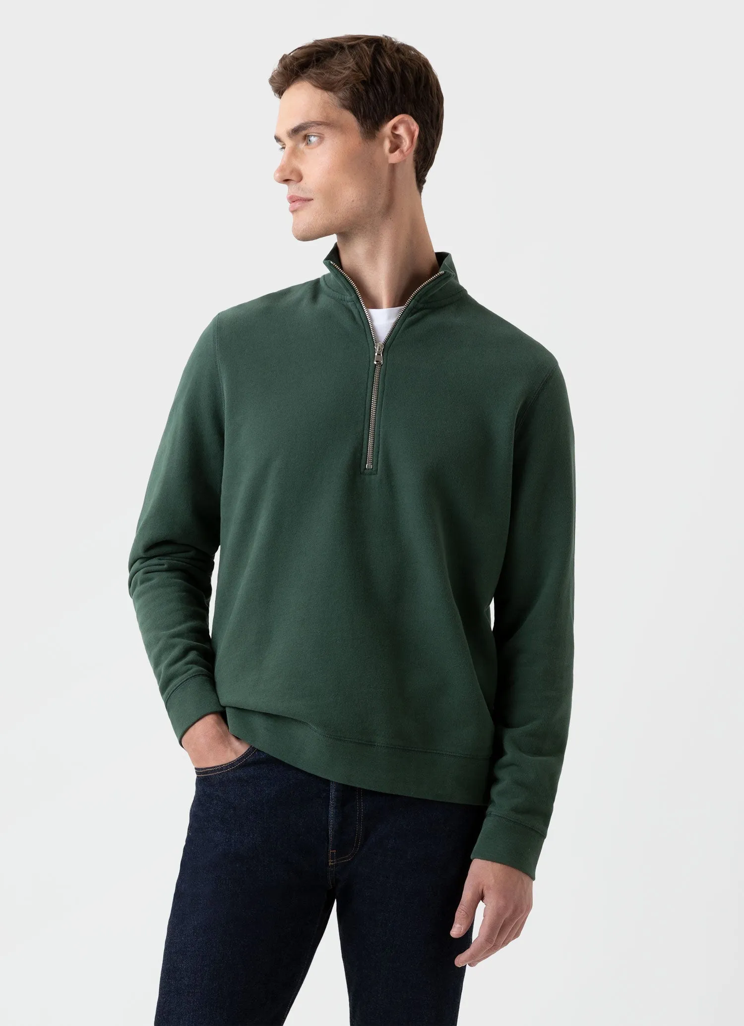 Men's Half Zip Loopback Sweatshirt in Dark Green