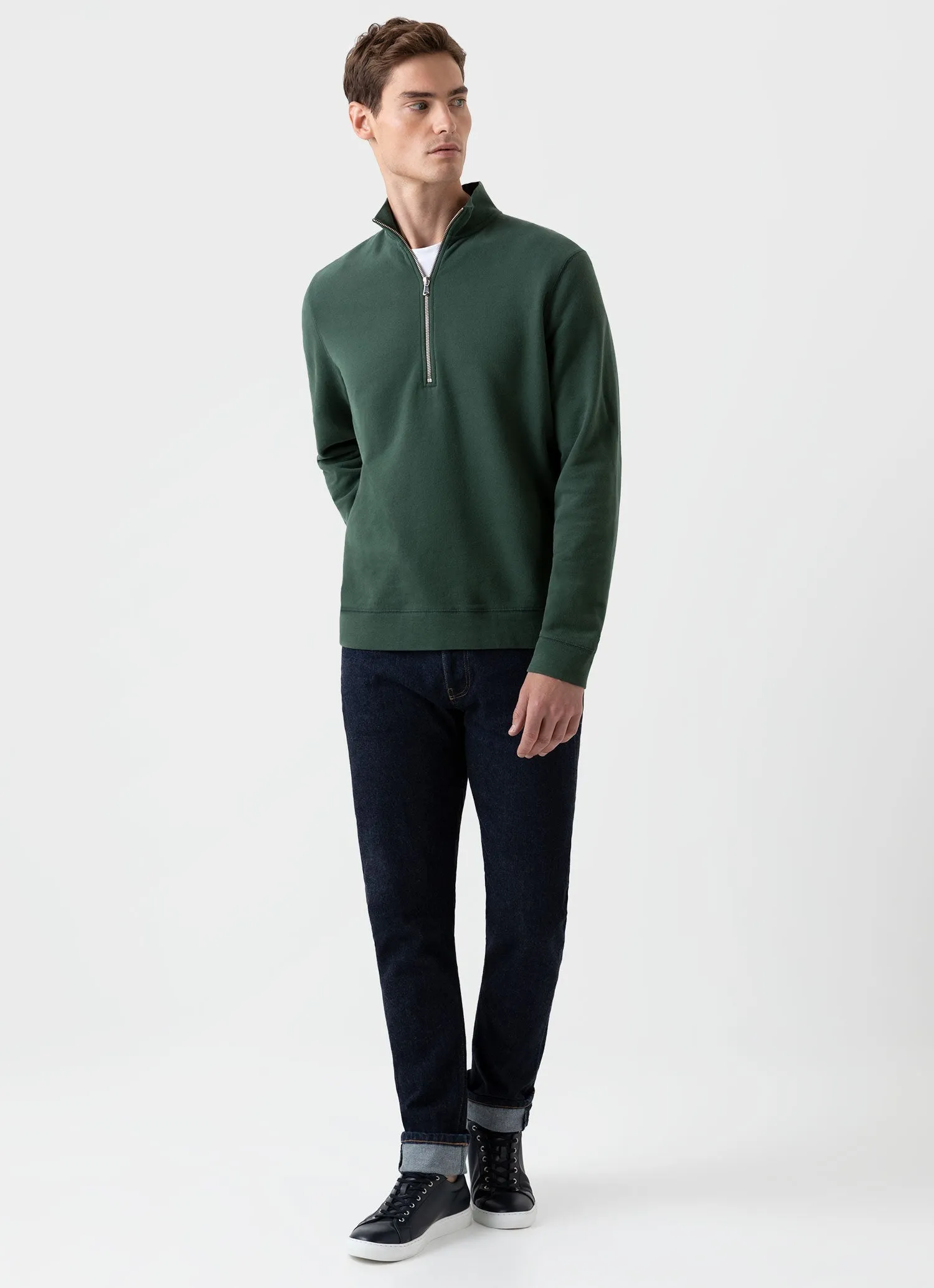 Men's Half Zip Loopback Sweatshirt in Dark Green