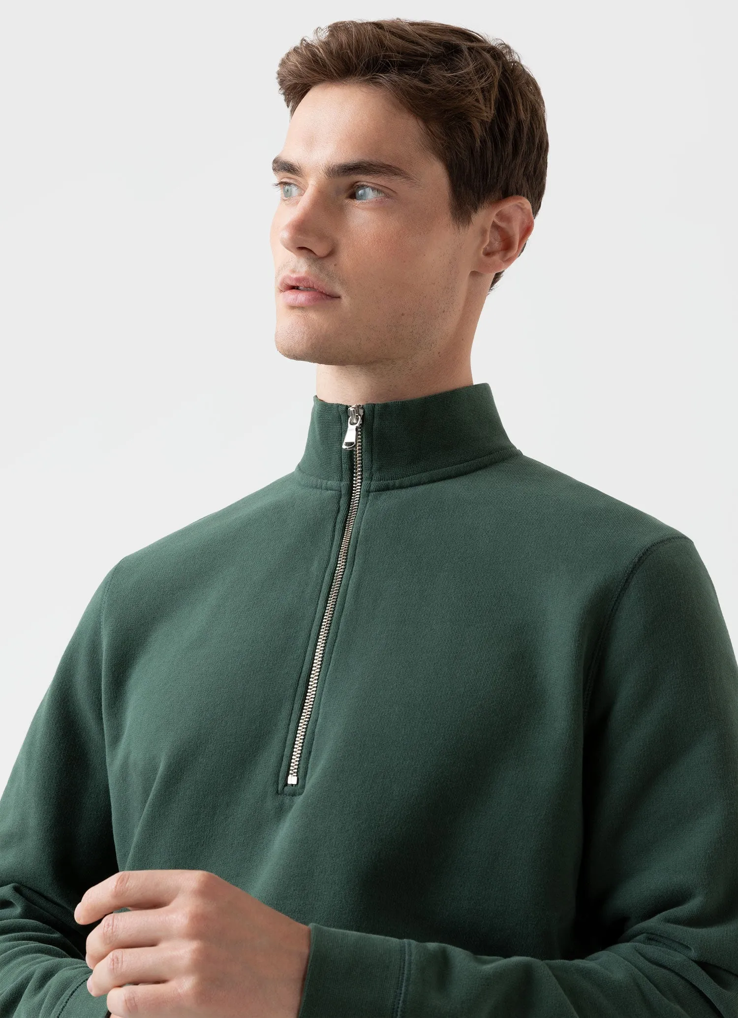 Men's Half Zip Loopback Sweatshirt in Dark Green