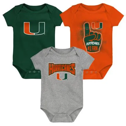 Miami Hurricanes Infant & Toddler Game On Creeper Onesie 3 Piece Set