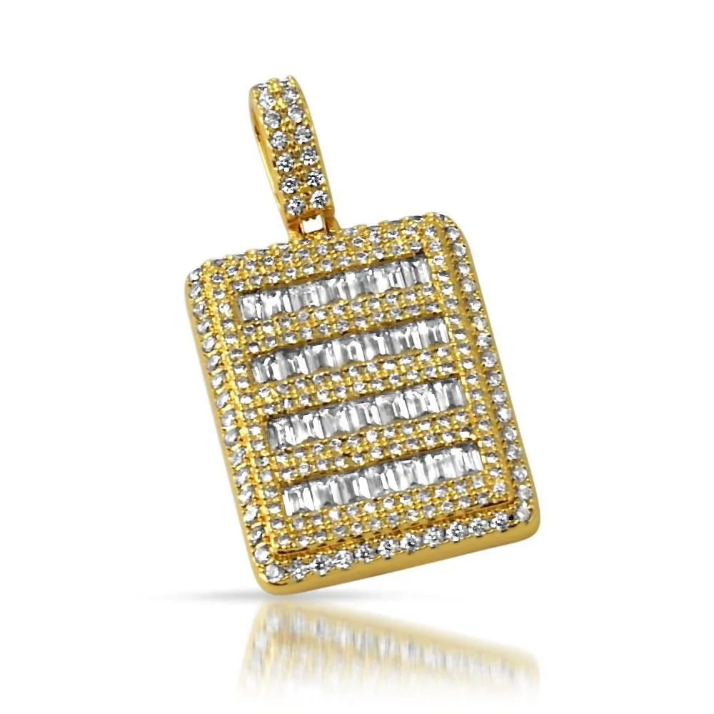 Micro Pave Baguette Dog Tag CZ Pendant in Gold