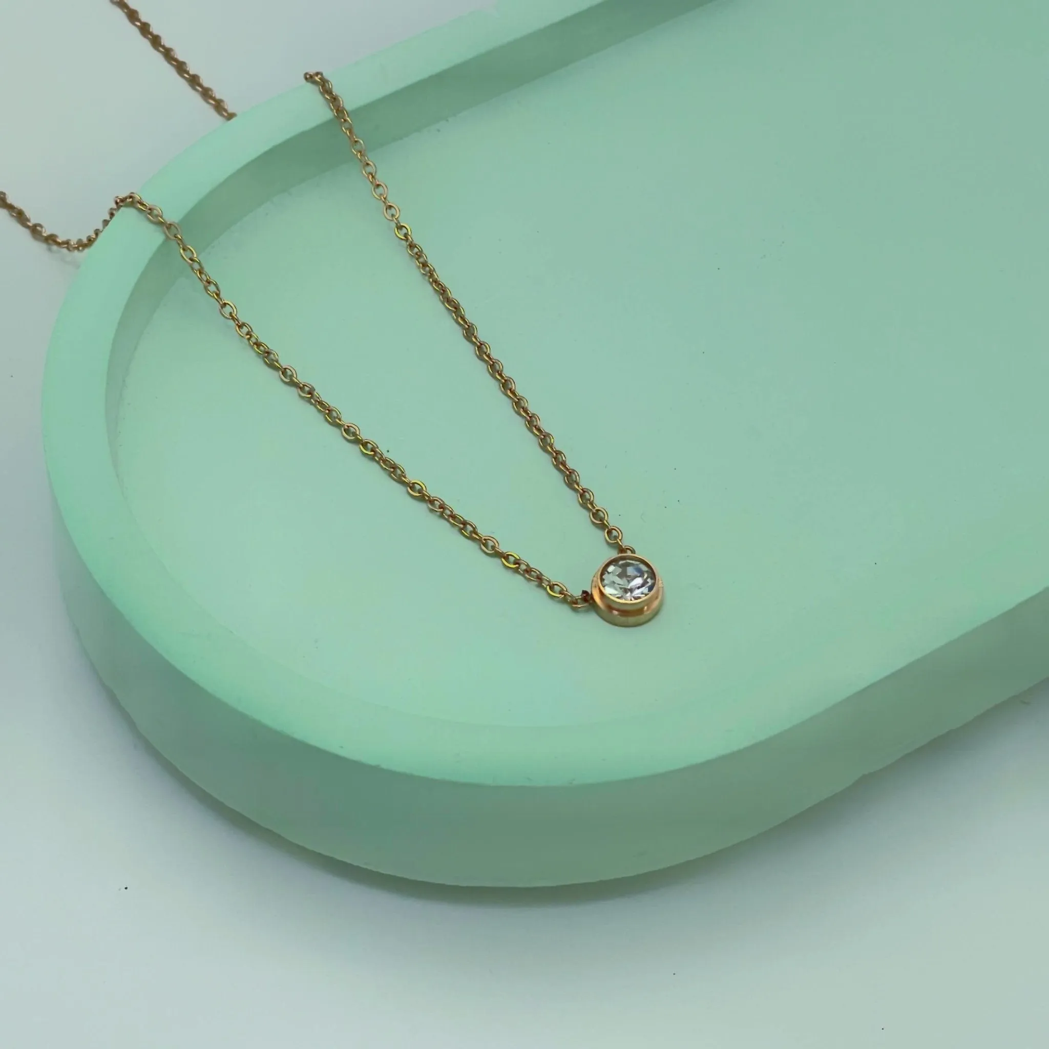 Minimal Zirconia Necklace - Rose Gold