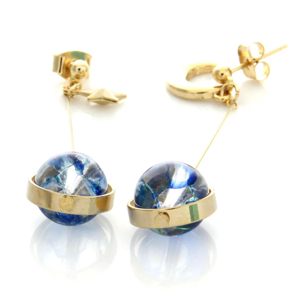 MoonStar Blue Planet Dangle Earrings