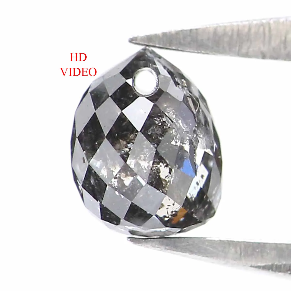 Natural Loose Briolette Salt And Pepper Black Grey Color Diamond 0.56 CT 4.60 MM Drop Shape Rose Cut Diamond L5679