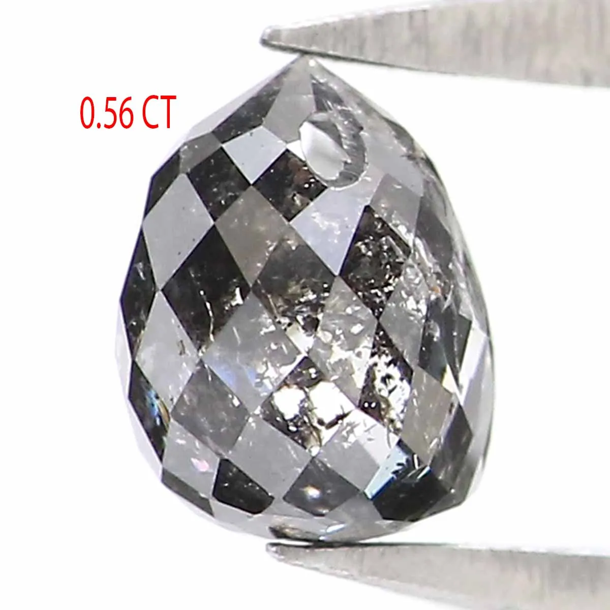 Natural Loose Briolette Salt And Pepper Black Grey Color Diamond 0.56 CT 4.60 MM Drop Shape Rose Cut Diamond L5679