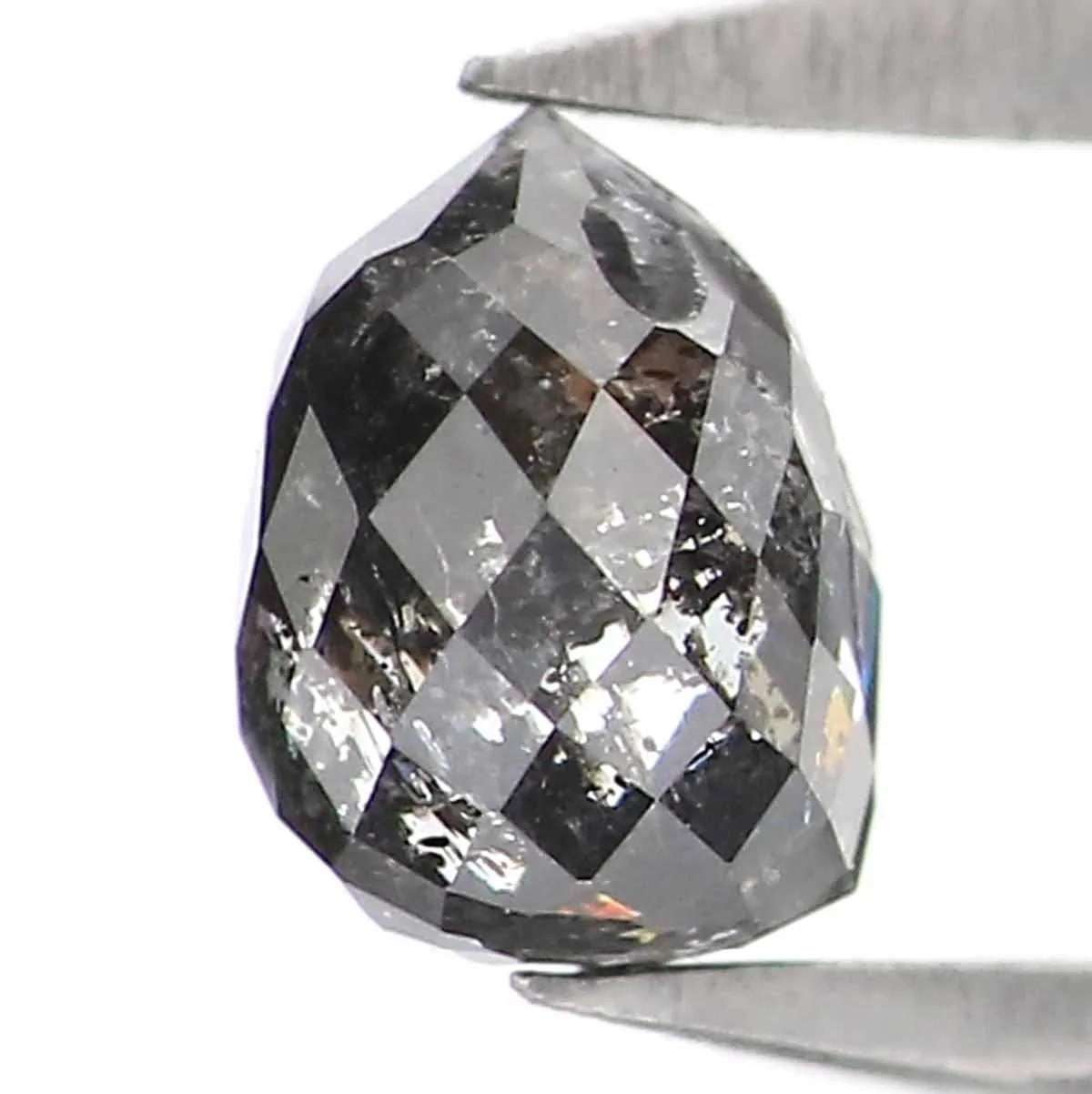 Natural Loose Briolette Salt And Pepper Black Grey Color Diamond 0.56 CT 4.60 MM Drop Shape Rose Cut Diamond L5679