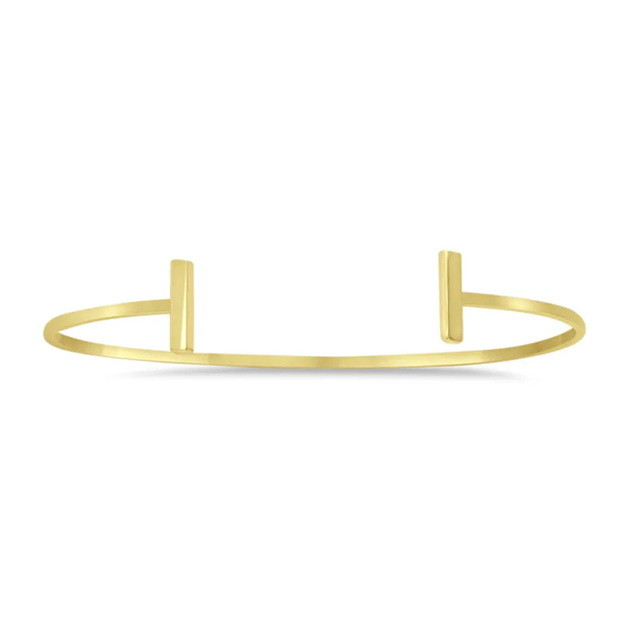 New Yellow Gold Staple Bar Cuff Bangle Bracelet