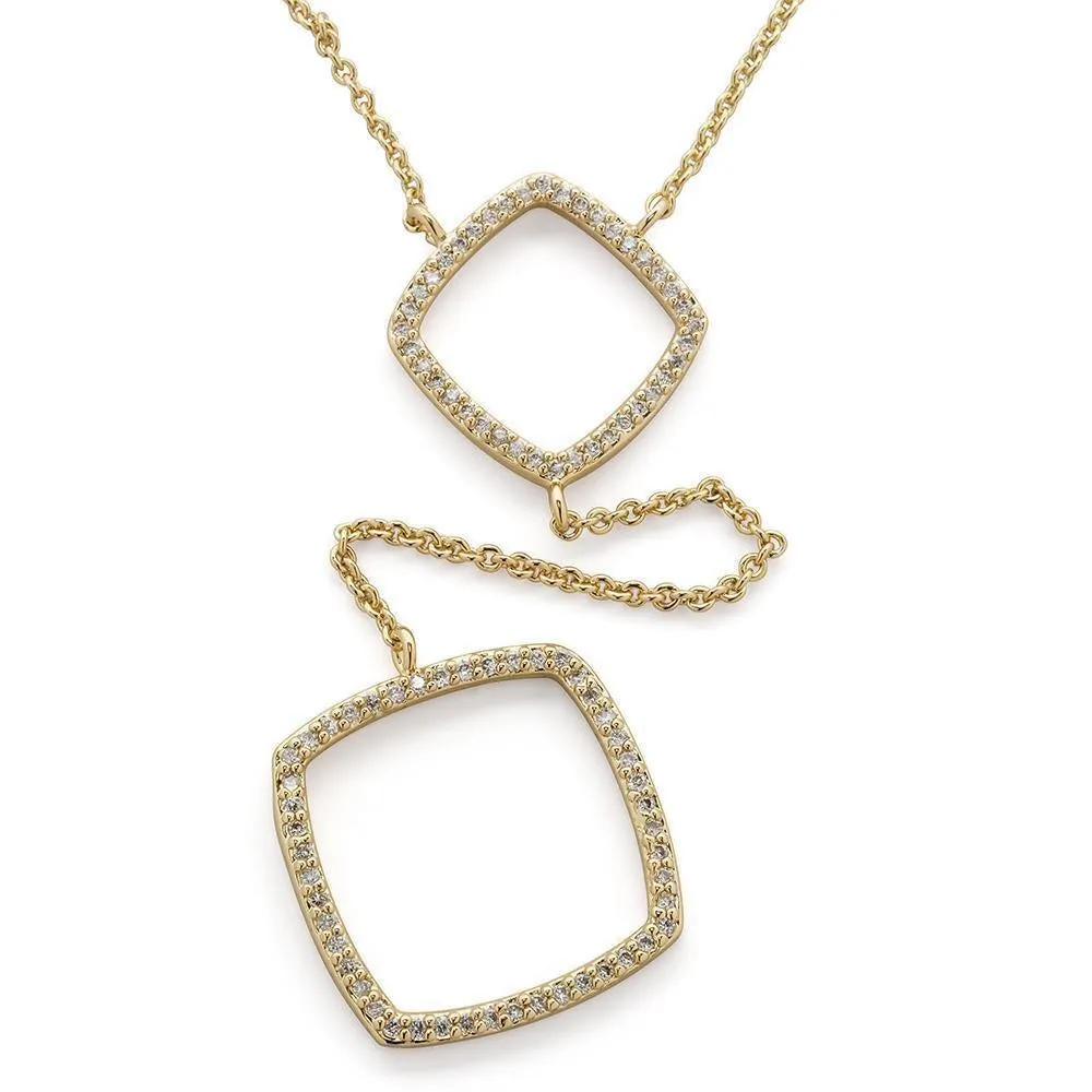 Open Square CZ Drop Necklace Gold Plated