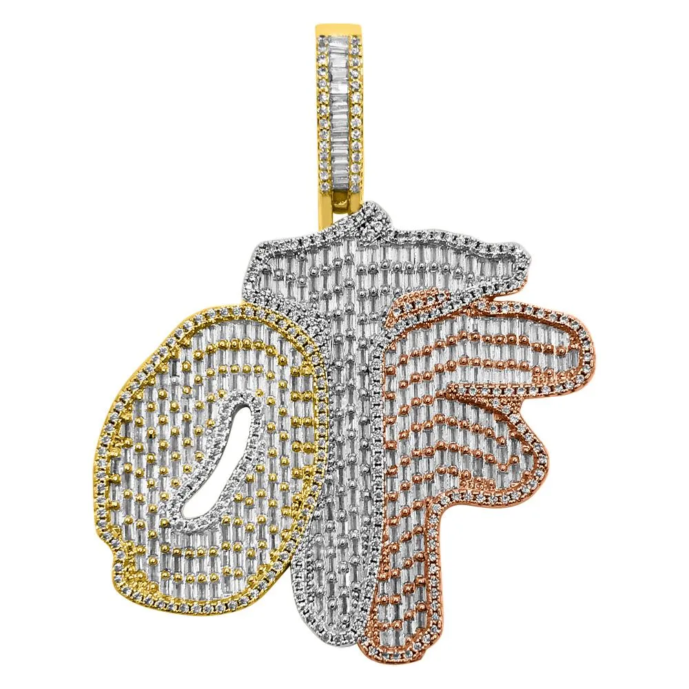 OTF Baguette 3 Tone VVS CZ Iced Out Pendant