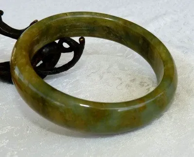 Passion for Life  Deep Green and Hong-Honey Chinese River Jade Bangle Bracelet 59mm (NJ2526)