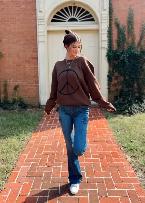 Peace Sign Sweatshirt |Brown