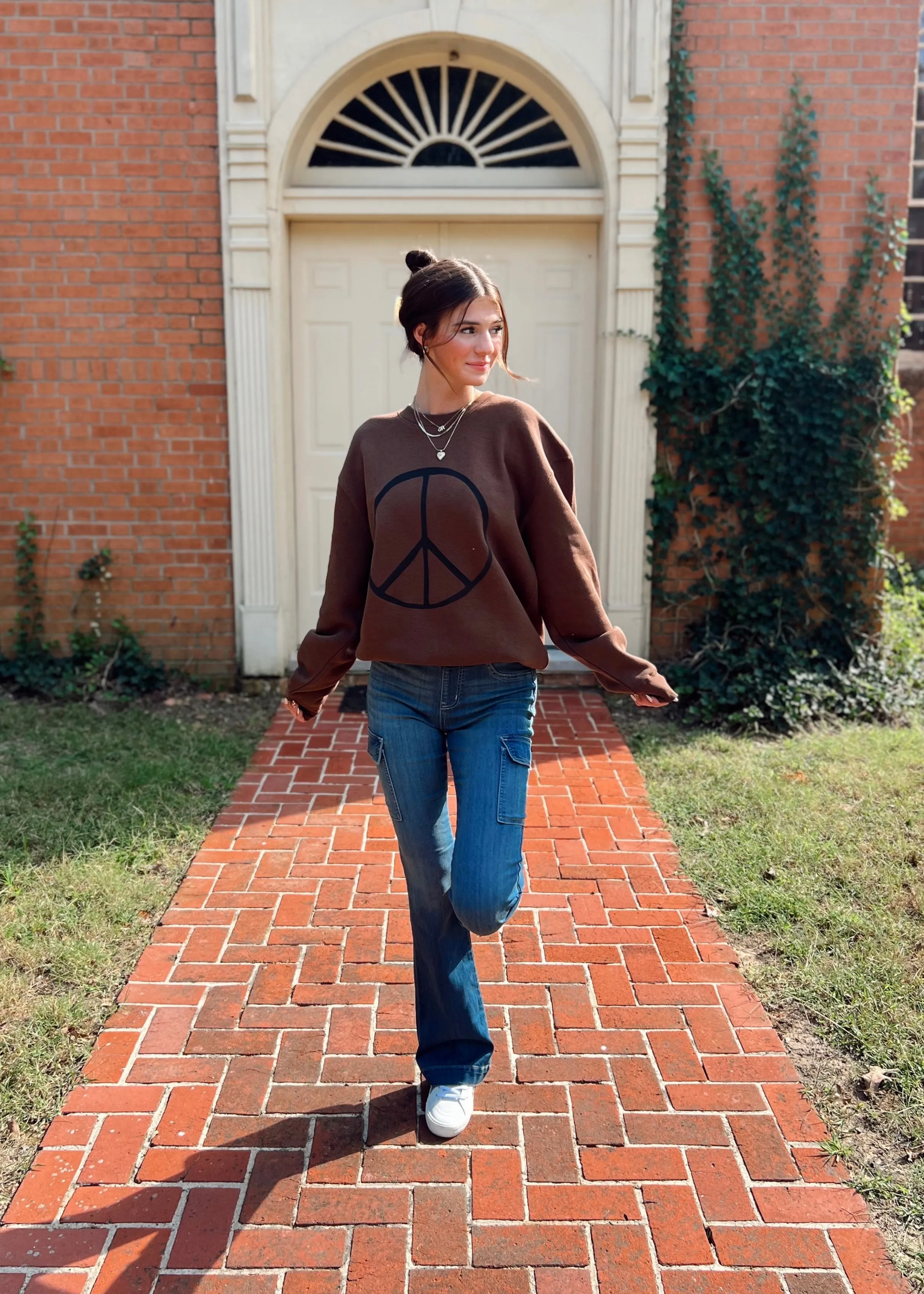 Peace Sign Sweatshirt |Brown