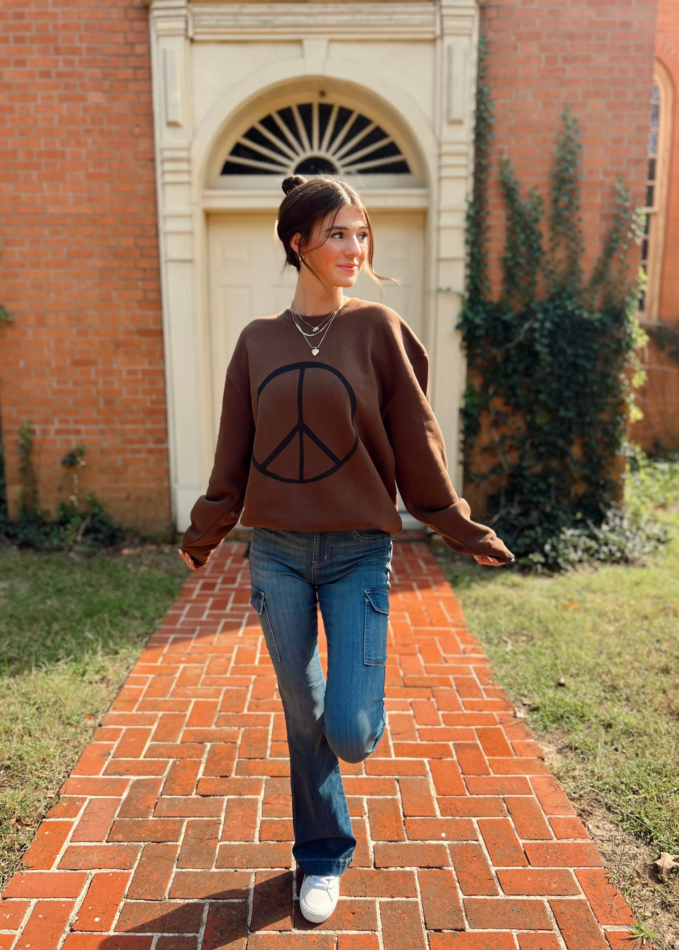 Peace Sign Sweatshirt |Brown